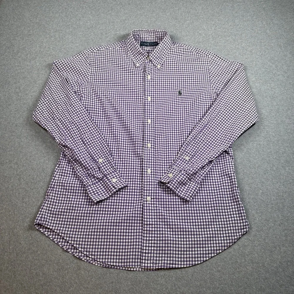 Polo Ralph Lauren Purple‎ Gingham Cotton Button Down Shirt Mens M Blue Pony
